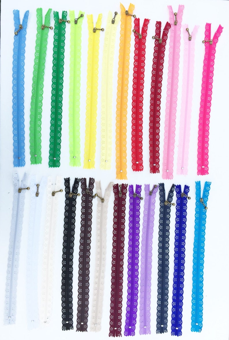 Lace Zippers, Decorative Zipper, 8 inches 20 centimeters, Many Colors Available image 1