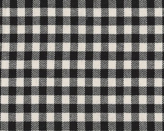 Black and White Plaid Cotton Fabric by the Yard 1/4 inch Blocks, Plaid Fabric, Sevenberry Pepper by Robert Kaufman Gingham Fabric Print