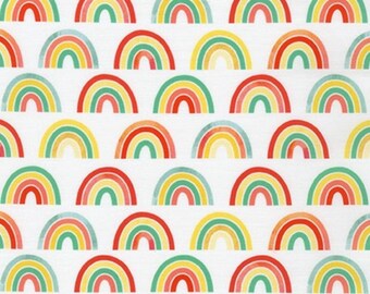 Colorful Rainbow Cotton Fabric by the Yard, Green, Red, Blue, Robert Kaufman, Ann Kelle Bright Days, Novelty Quilting Material
