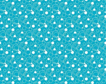 Blue and White Bubbles Cotton Quilting Fabric, Effervescence Turquoise Circles, Riley Blake Designs Sue Daley
