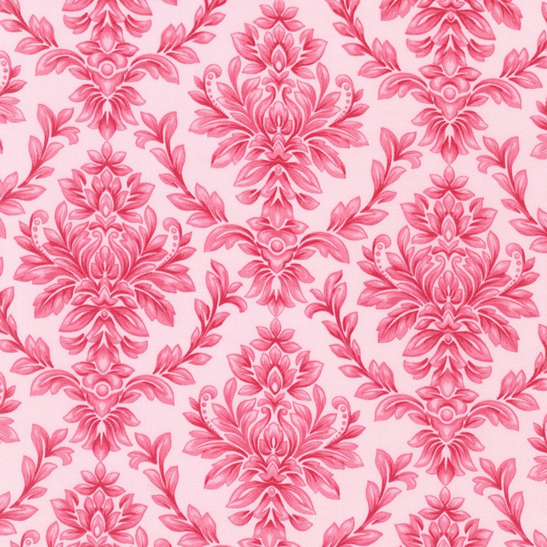 Pink Damask Fabric by the Yard, Bouquet of Roses Robert Kaufman Bulk Large Print Fabric Cotton