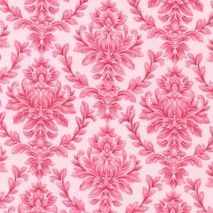 Pink Damask Fabric by the Yard, Bouquet of Roses Robert Kaufman Bulk Large Print Fabric Cotton Damask