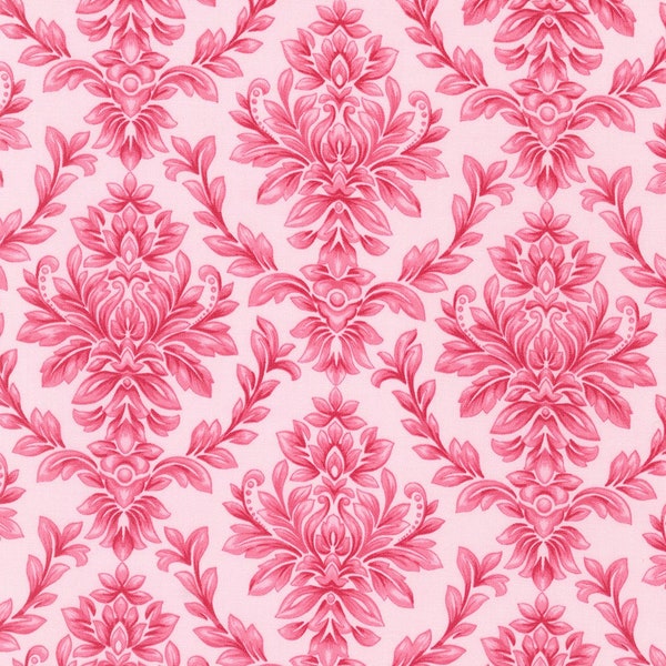 Pink Damask Fabric by the Yard, Bouquet of Roses Robert Kaufman Bulk Large Print Fabric Cotton Damask
