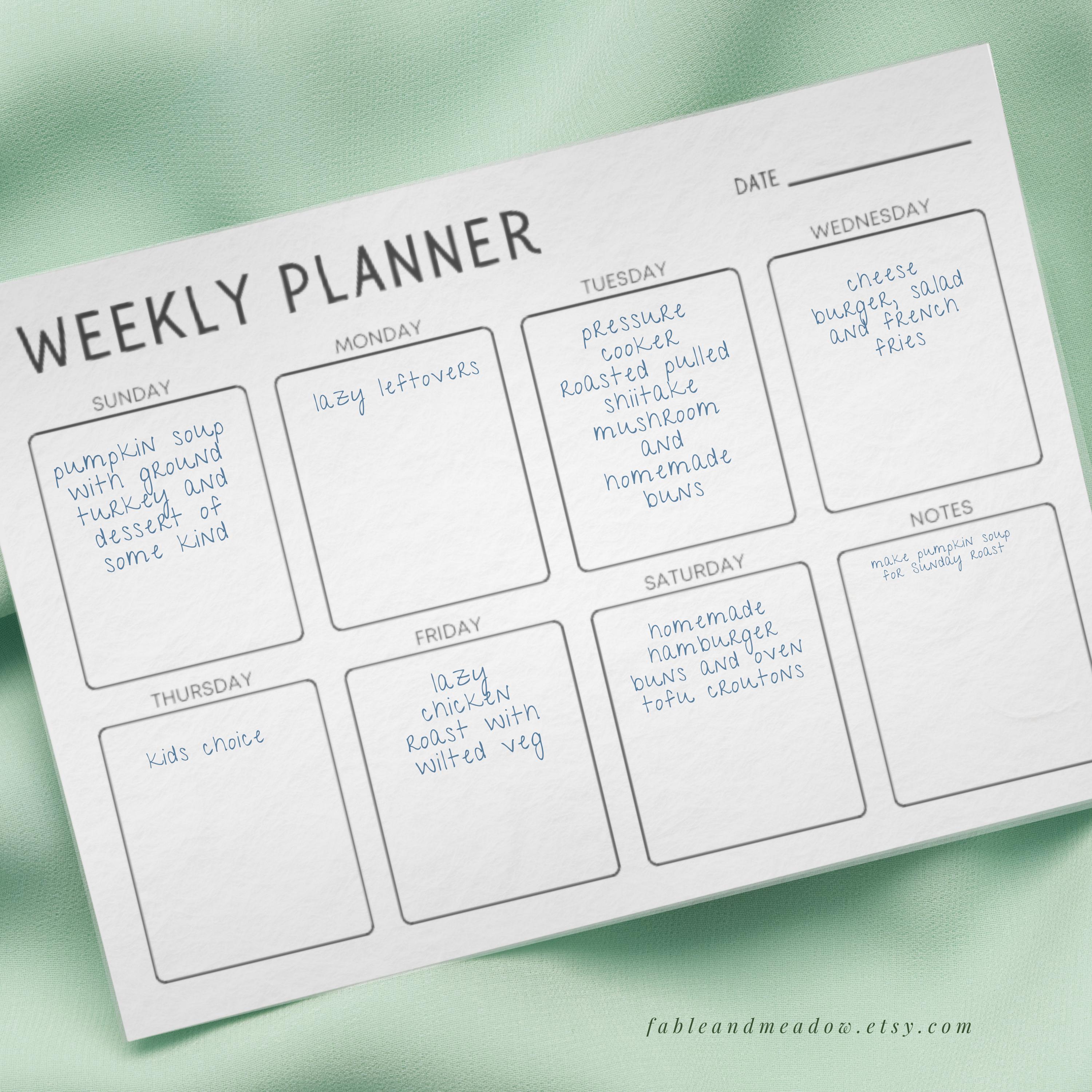 Printable Food Planner Template: Weekly Meal Plan (A4 A5 Letter PDF) - Etsy