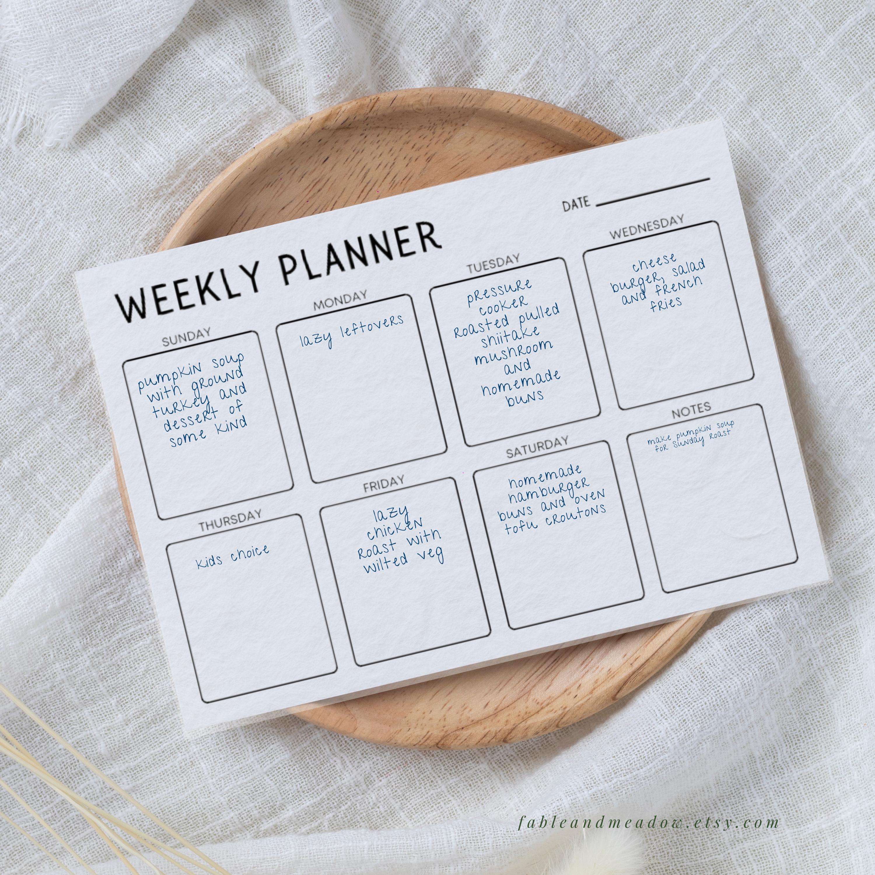 Printable Food Planner Template: Weekly Meal Plan (A4 A5 Letter PDF) - Etsy