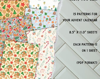 15 Pattern Christmas Pattern Printable, Holiday DIY Home Decor, Instant Download, Advent Calendar Backings, At-Home Printing, Modern Poster