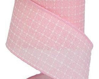 Pink Ribbon Pink Stitch Ribbon Wired Ribbon 2.5 Inch