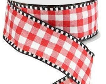 Red White Check Ribbon 1.5 Inch Wired Red White Plaid Ribbon Gingham Check ribbon