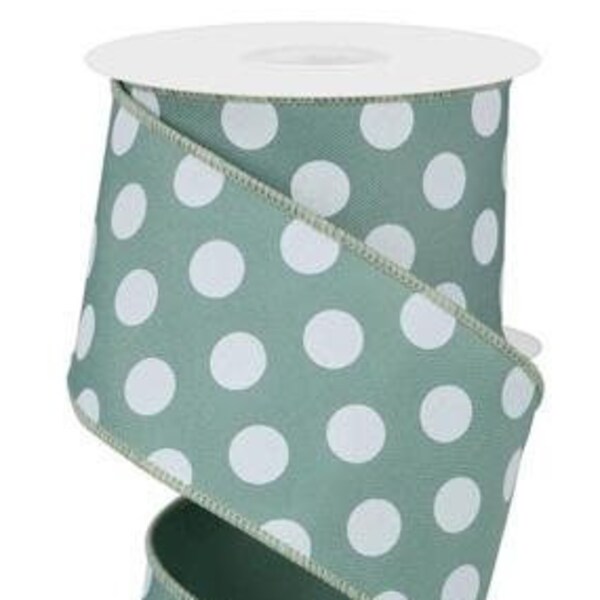 Sage Green Polka Dot Ribbon Green White Dot Ribbon Sage Green White Ribbon 2.5 Inch Wired