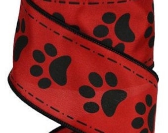 Paw Print Ribbon Black Red Paws Ribbon Red Black Paw Print Ribbon