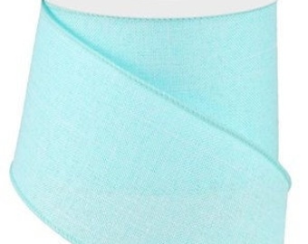 Ice Blue Royal Burlap Ribbon Aqua Wired Ribbon 2.5 Inch Wreath Ribbon Ice Blue