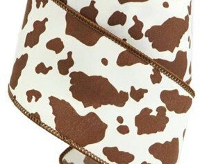 Cow Ribbon Cowhide Ribbon Brown Ivory Cow Print Ribbon Wired Wreath Ribbon 2.5 ...