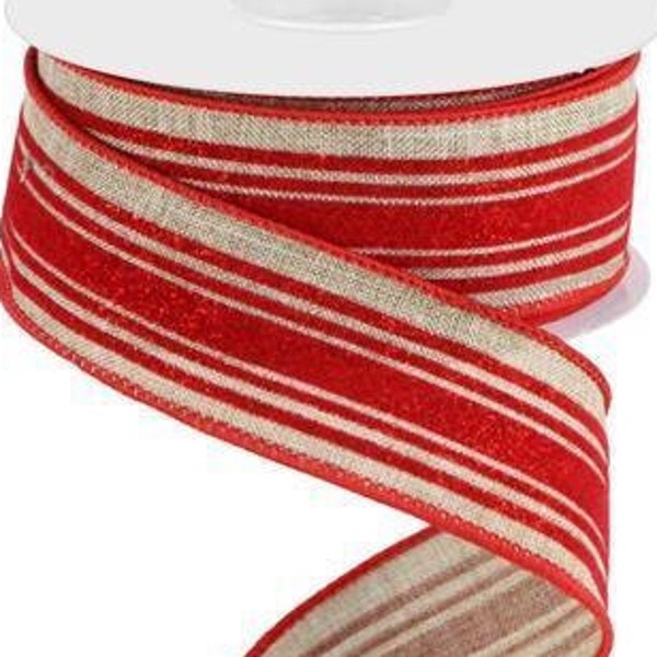 Red Velvet Stripe Ribbon Red Beige Glitter Stripe Ribbon 1.5 Inches Christmas Ribbon