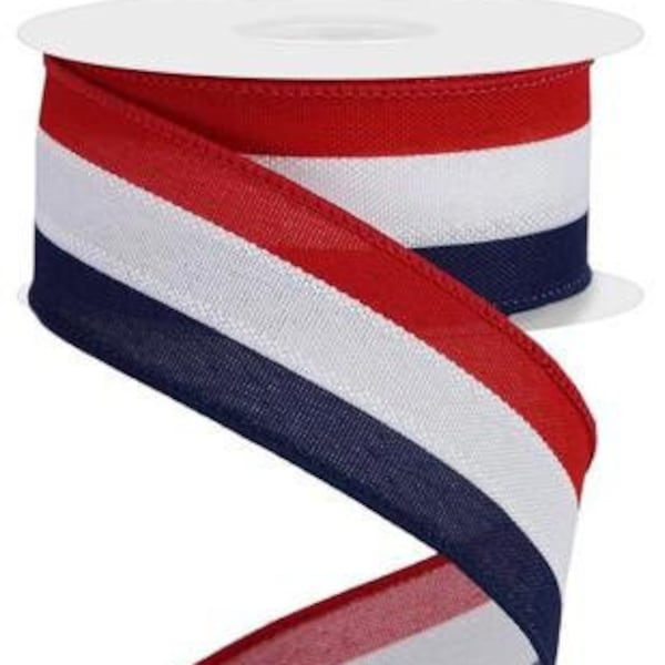 Striped Ribbon Red White Navy Wired American Ribbon 1.5 Inch