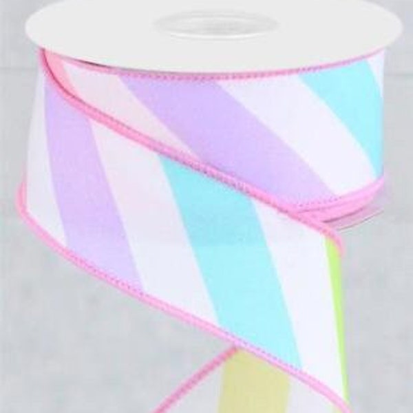 Pastel Stripe Ribbon Easter Stripe Ribbon Diagonal Stripe Ribbon Spring Stripe Ribbon 1.5 Inch Ribbon Wired