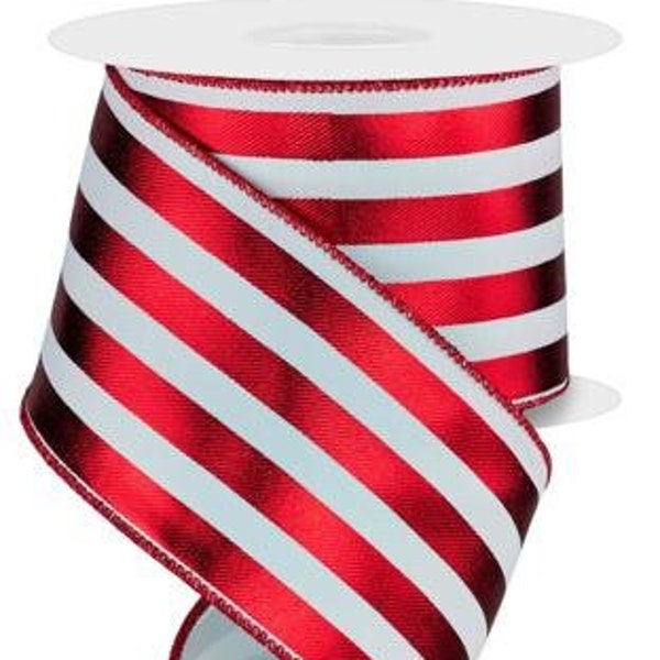Metallic Stripe Ribbon Red Metallic Stripe Ribbon Red White Stripe Ribbon Valentine Ribbon Christmas stripe ribbon