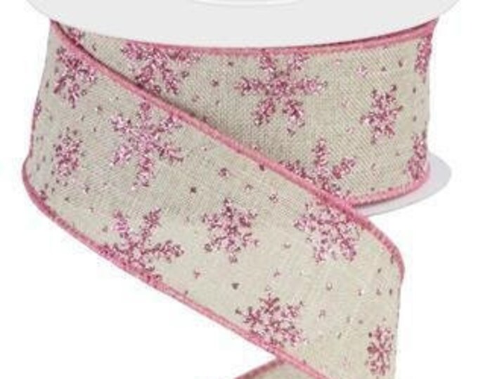 Pink Glitter Snowflake Winter Ribbon Christmas Glitter Natural ...