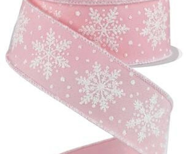 Pink Snowflake Ribbon Pink White Snowflake Ribbon 1.5 Inch Wired Ribbon ...