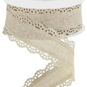 Cream Ribbon, Beige Ribbon, Burlap Ribbon, Wired Ribbon, 2 1/2 Wired  Ribbon, 10 Yard Roll