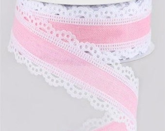 Pink lace ribbon deals
