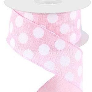 Light Pink Polka Dot Ribbon Pink White Dot Canvas Ribbon Pink White Ribbon 1.5 Inch Wired