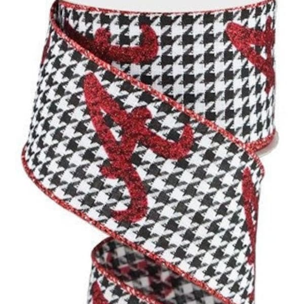 Alabama Football Ribbon Roll Tide Ribbon Houndstooth Ribbon 2.5 Inch Wired Ribbon