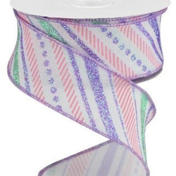 Pastel Glitter Ribbon Easter Spring Ribbon Lavender Pink Ribbon 1.5 Inch Ribbon