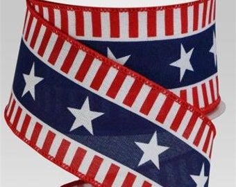 Stars and Stripes Ribbon Wired American Ribbon 2.5 Inch