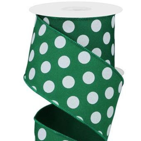 Emerald Green Polka Dot Ribbon Green White Dot Ribbon Green White Ribbon 2.5 Inch Wired