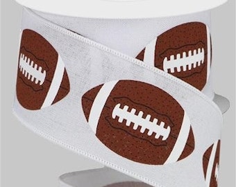 Football Ribbon Wired White Brown Football Ribbon 2.5 Inch