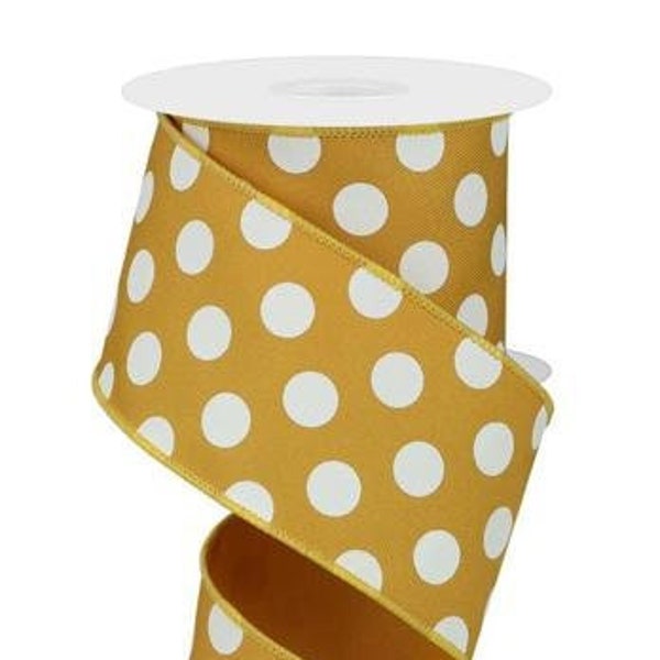 Dark Yellow Polka Dot Ribbon Mustard Ivory Dot Ribbon 2.5 inch Fall Ribbon