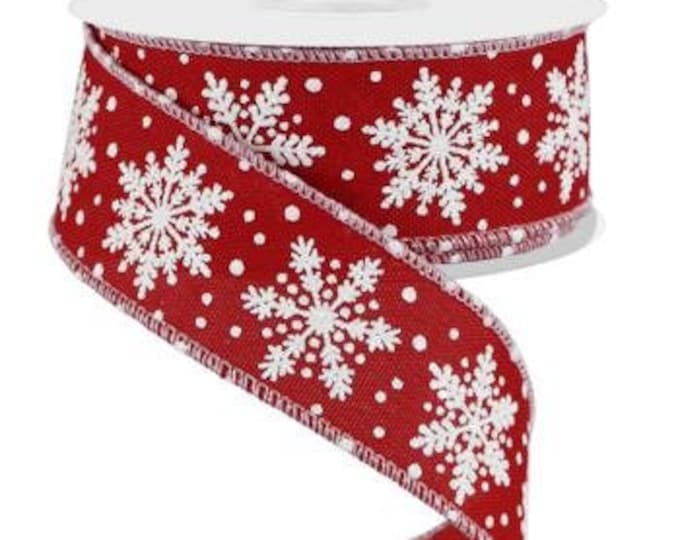 Red White Snowflake Ribbon Red White Snowflake Ribbon 1.5 Inch Wired ...