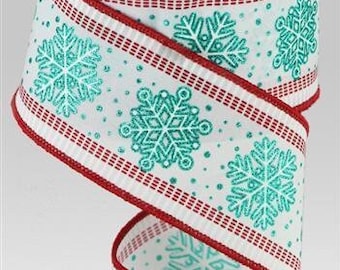 snowflake Glitter ribbon Christmas snowflake Ribbon Turquoise Snowflakes Christmas Wreath Ribbon 2.5 Inch wired