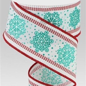 snowflake Glitter ribbon Christmas snowflake Ribbon Turquoise Snowflakes Christmas Wreath Ribbon 2.5 Inch wired
