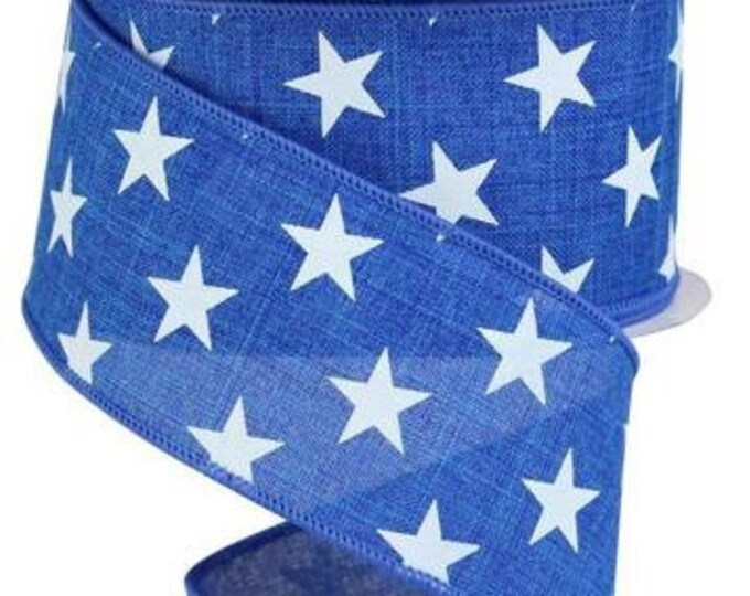 Blue Star Ribbon Star Wired Ribbon Blue White Stars 2.5 Inch Wired - Etsy