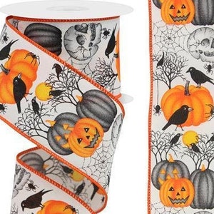 Halloween Ribbon Pumpkin Skull Ribbon Crow Spider Halloween Wired Ribbon 2.5 Inch