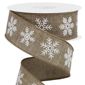 Beige Snowflake Ribbon Burlap White Snowflake Ribbon 1.5 Inch Wired Ribbon