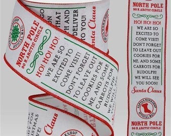 Letters from Santa Christmas Ribbon Santa Ribbon Merry Christmas Ribbon Wired Wreath Ribbon Red Green Christmas Ribbon 2.5 Inch Wired
