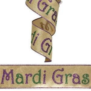 Mardi Gras Ribbon Ribbon Green Purple Gold Ribbon Mardi Gras New Orleans Ribbon 2.5 Inch Wired
