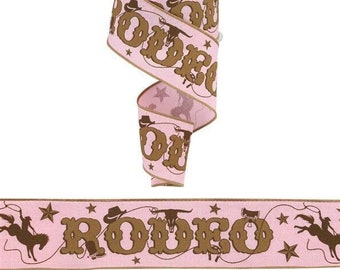 Pink Rodeo Ribbon Western Ribbon Cowboy Ribbon Wired Ribbon 2.5 Inch Wired