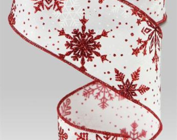 Red White Snowflake Ribbon Red Glitter White Snowflake Ribbon 2.5 Inch ...