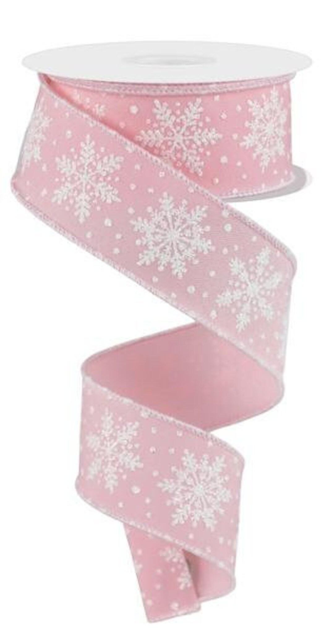 Pink Snowflake Ribbon Pink White Snowflake Ribbon 1.5 Inch Wired Ribbon ...