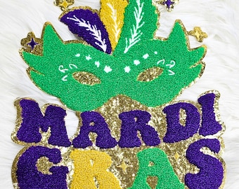 Mardi gras Chenille Patch Mardi gras Mask Iron on Patch