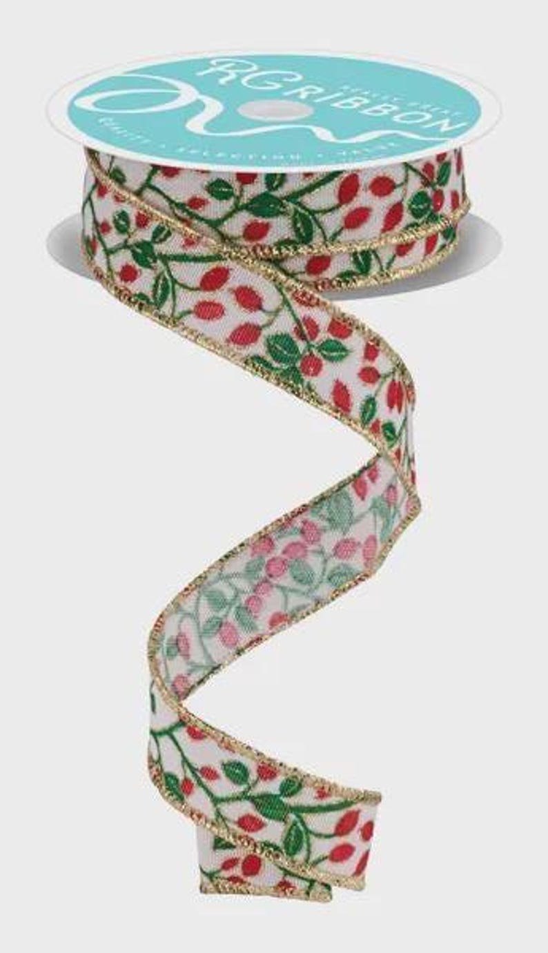 Berry Ribbon Red Berry Christmas Holly Ribbon 7/8 Inch Wired Ribbon - Etsy