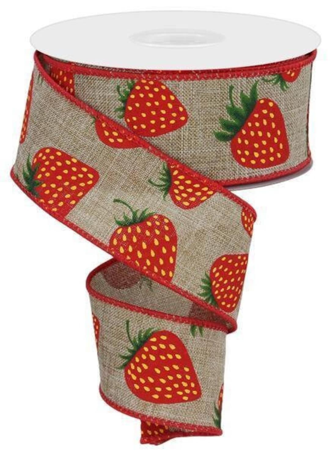 Strawberry Ribbon Burlap Strawberry Ribbon 1.5 Inch Wired 