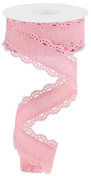 Pink lace Ribbon Pink Scalloped Ribbon Spring Ribbon 1.5 Inch Wired Ribbon