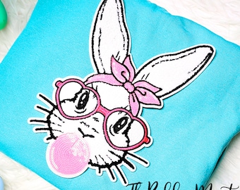 Bunny Iron on Patch Bunny with Glasses Bunny with Bubble Chenille Patch Bunny Sequin Patch