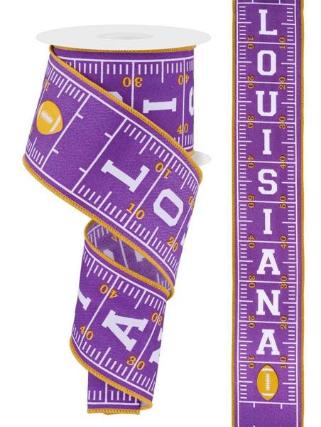 Cinta de Luisiana Cinta de LSU Cinta de campo de fútbol morado y dorado Cinta de tigre de LSU Cinta con alambre de 2,5 pulgadas