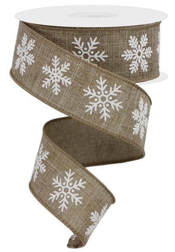 Beige Snowflake Ribbon Burlap White Snowflake Ribbon 1.5 Inch Wired Ribbon