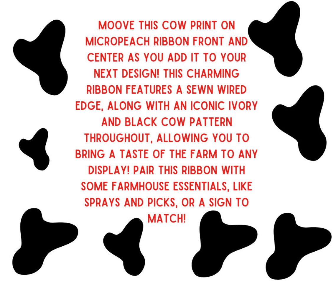 Cow Ribbon Cowhide Ribbon Print Black Cow Print Ribbon Black Ivory Cow Ribbon Farm ...
